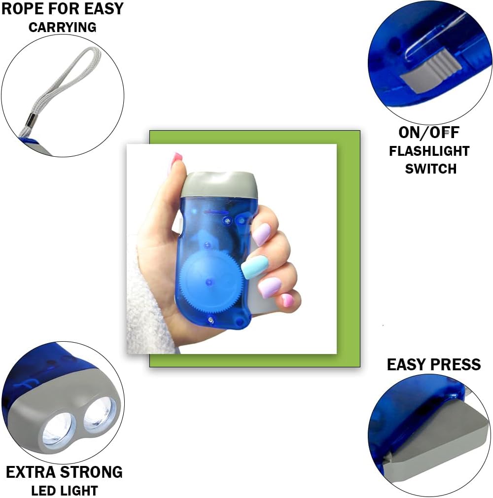 Hand Crank Emergency Flashlights - 4 Pack LED for Camping, Home & Car