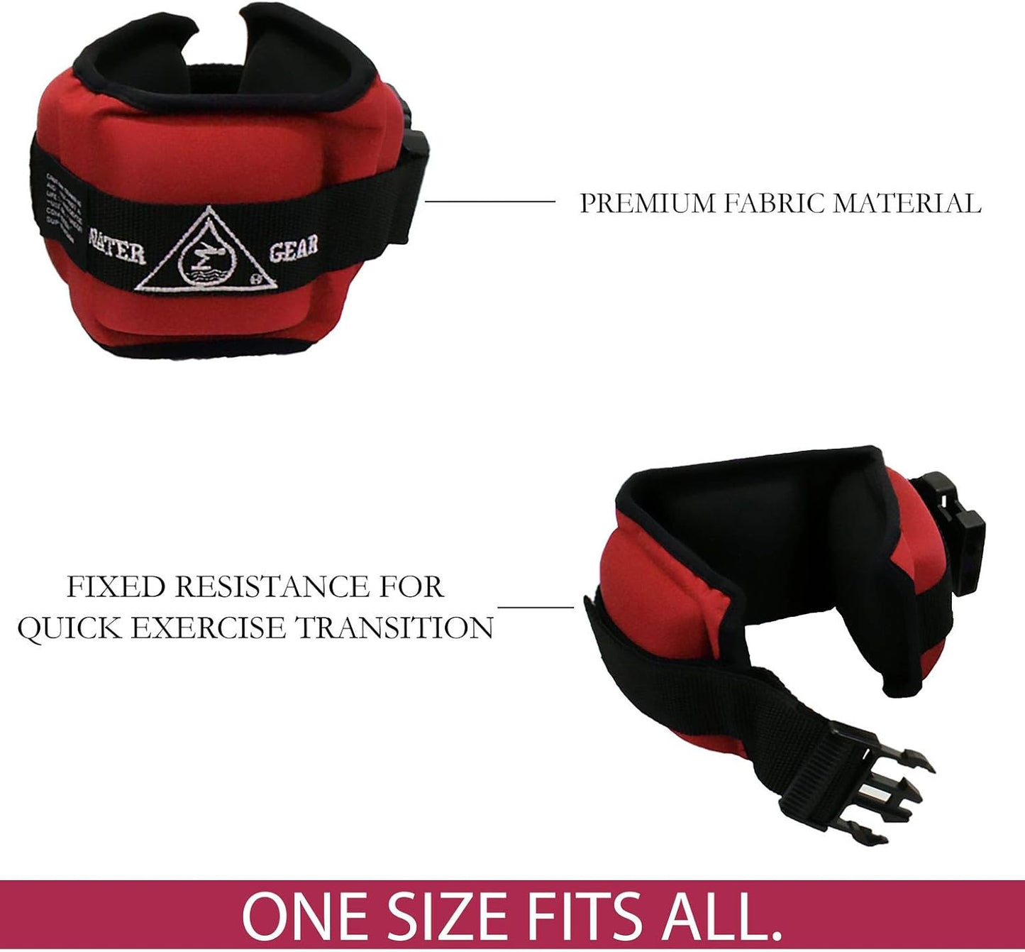 Water Gear Professional Aqua Cuffs - Aqua Aerobics Fitness Gear Bands for Ankle and Wrist - Swimming Pool Workout - Exercise Equipment Adjustable Ankle and Wrist Bands