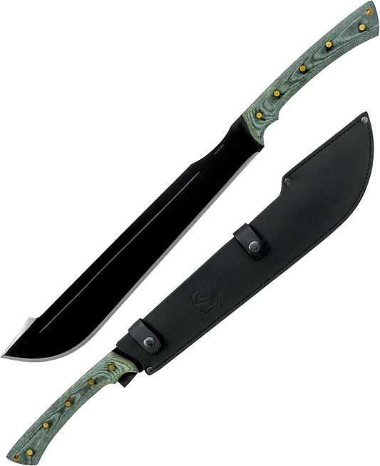 Condor Tool & Knife Discord Machete - 1075 High Carbon Steel Tactical Machete with a Micarta Handle - Hand Crafted Welted Leather Sheath - 3mm Thick - 17.5in Blade - 42oz