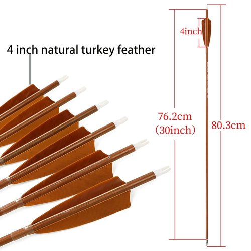 wolfman 30" Archery Carbon Arrows Spine 500 600 Hunting Arrows with 4” Turkey Feather Targeting Arrows for Compound & Recurve &Traditional Bow 6/12pcs (12pcs, Spine 600)