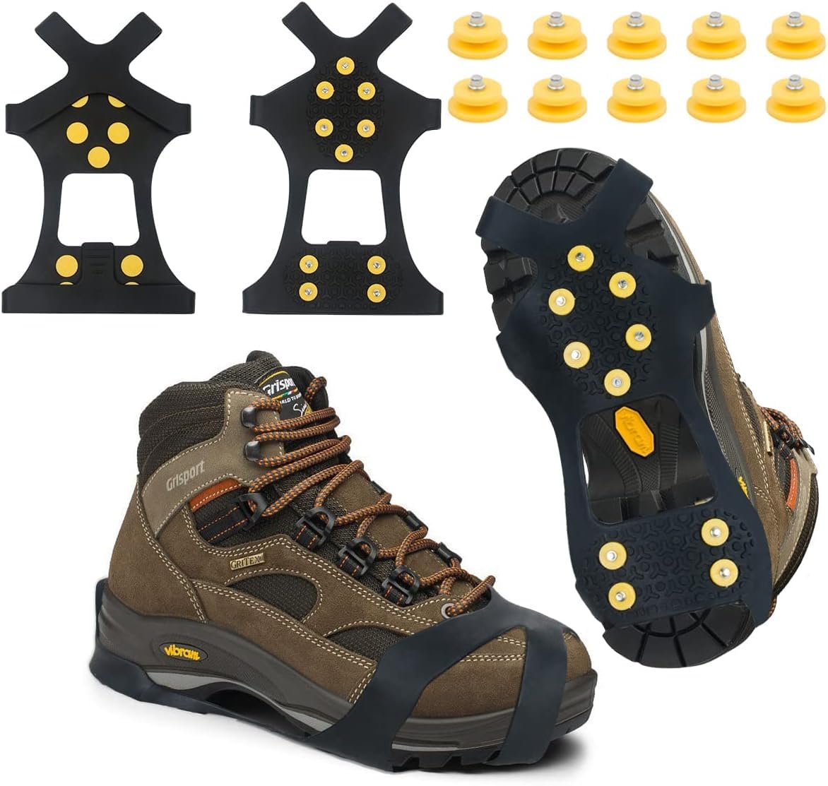 DUNCHATY Ice Cleats for Shoes and Boots, Snow Crampons with 20 Non-Slip Steel Studs, High Traction, Performs to -45C, Universal Sizes (M, L, XL) for Snow Walking, Ice Fishing, Hiking