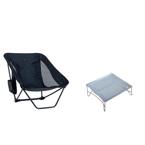 iClimb 1 Solo Mini Folding Table and 1 Low Ground Folding Chair Bundle, Ultralight Compact for Solo Adult Outdoor Backpacking Camping Hiking Beach Concert