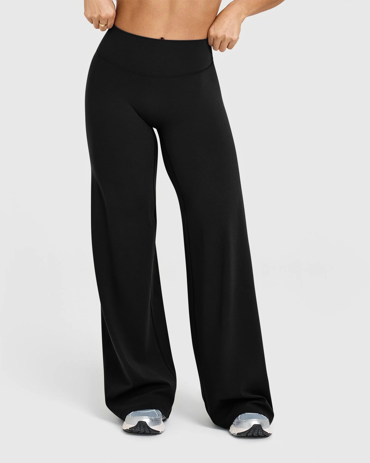 OQQ Yoga Pants Women High Waist Stretch Casual Soft Straight Leg Bottoms Black Long