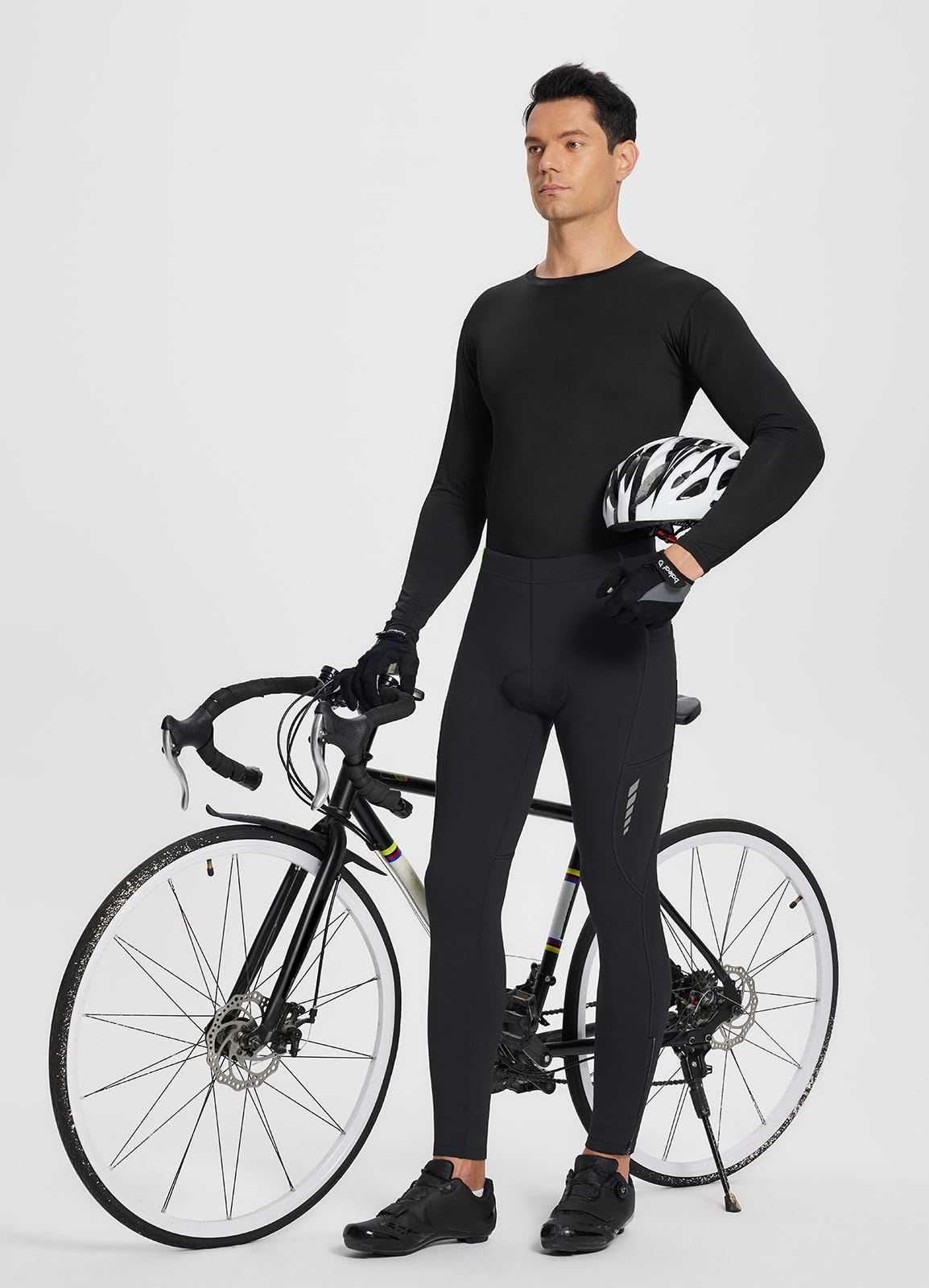 baleaf Men's Thermal Cycling Pants, 4D Padded Winter Bike Tights Fleece Lined Bicyble Riding Leggings Black S
