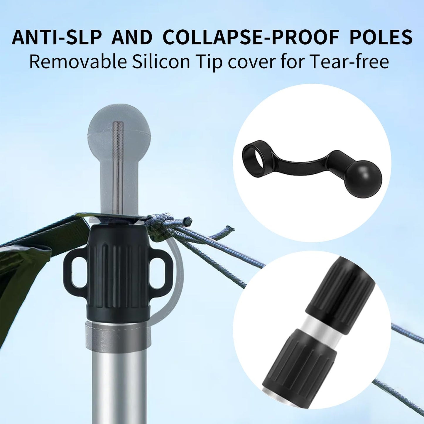 Kaiciuss 98.42'' Aluminum Camping Tarp Poles Adjustable,Telescoping & Portable Tent Poles Replacement (4 Pack), it Comes with 8 Metal Stake, 8 Guy Line Cord with Guyline Adjuster & 1 Storage Bag