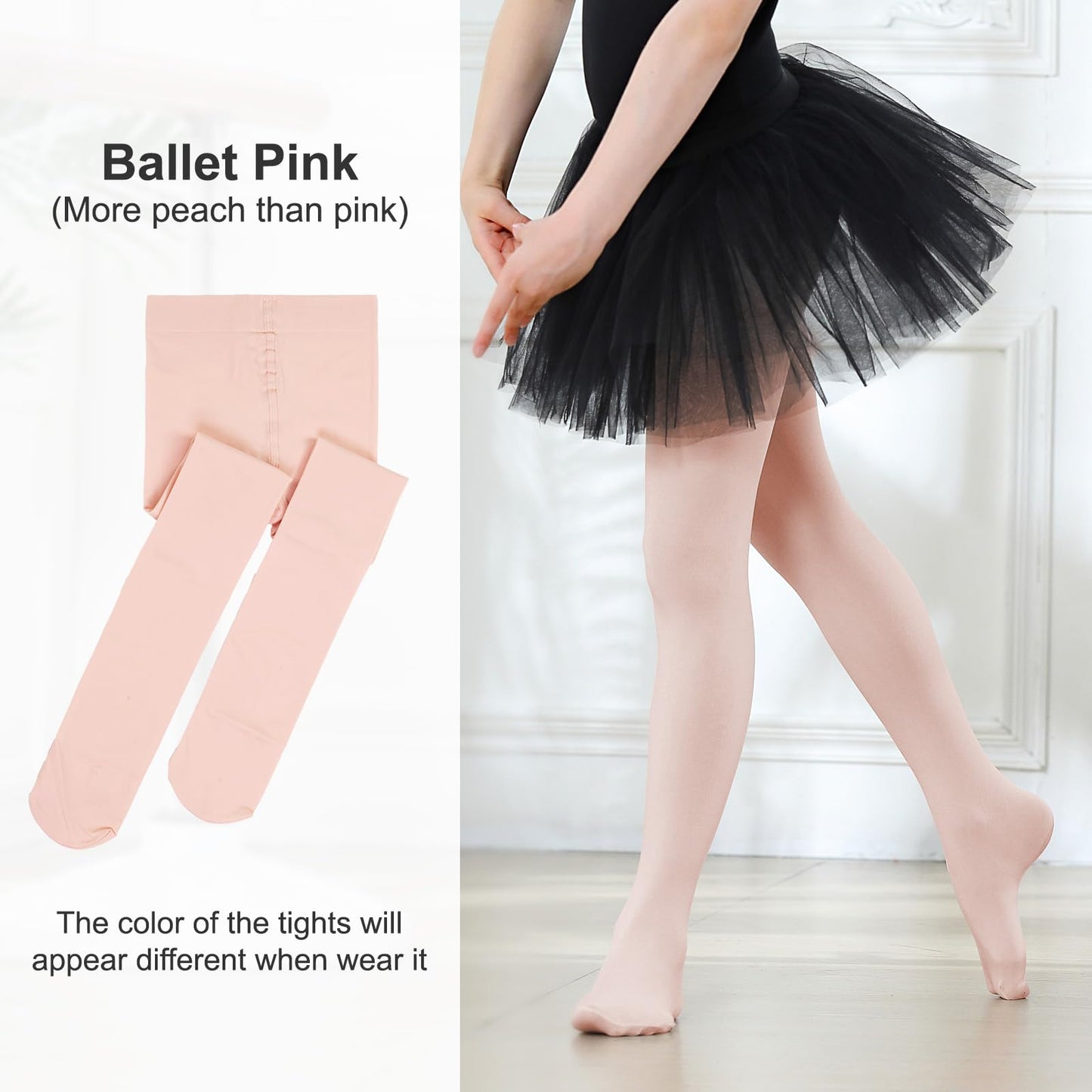 DIPUG Ballet Tights for Girls Dance Tights Toddler Thick Soft Footed Kids Pink Stockings Size 2t 3t, 3 Pack