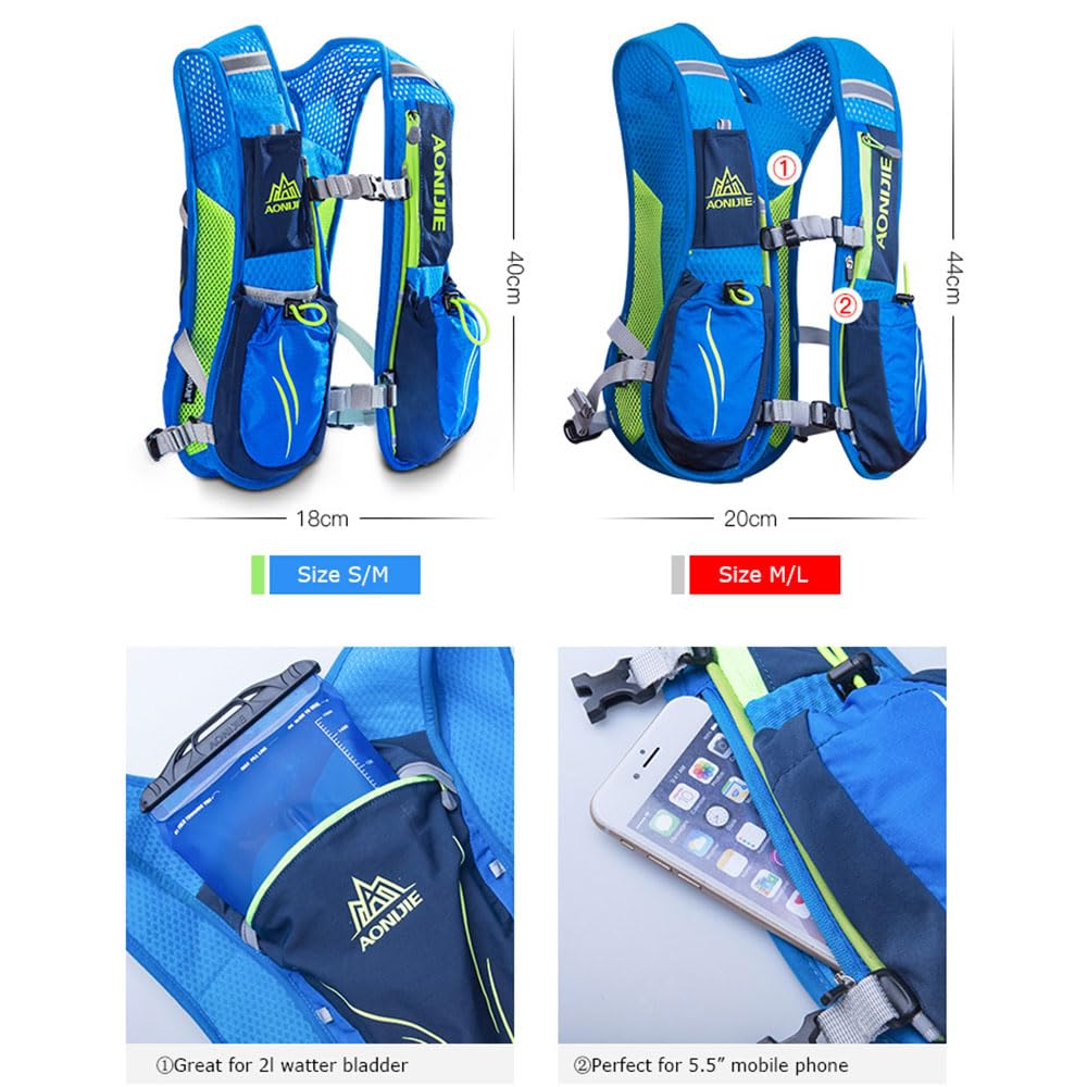 AONIJIE Running Hydration Vest for Women and Men 5.5L Lightweight Trail Runing Hydration Vest Pack Backpack for Running, Cycling, Climbing (Green+1.5L)