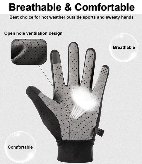 SUJAYU Full Finger UV Protection Gloves - Women & Men's Thin Fishing, Hiking, Cycling, Driving, Gym Gloves (Black, Large)