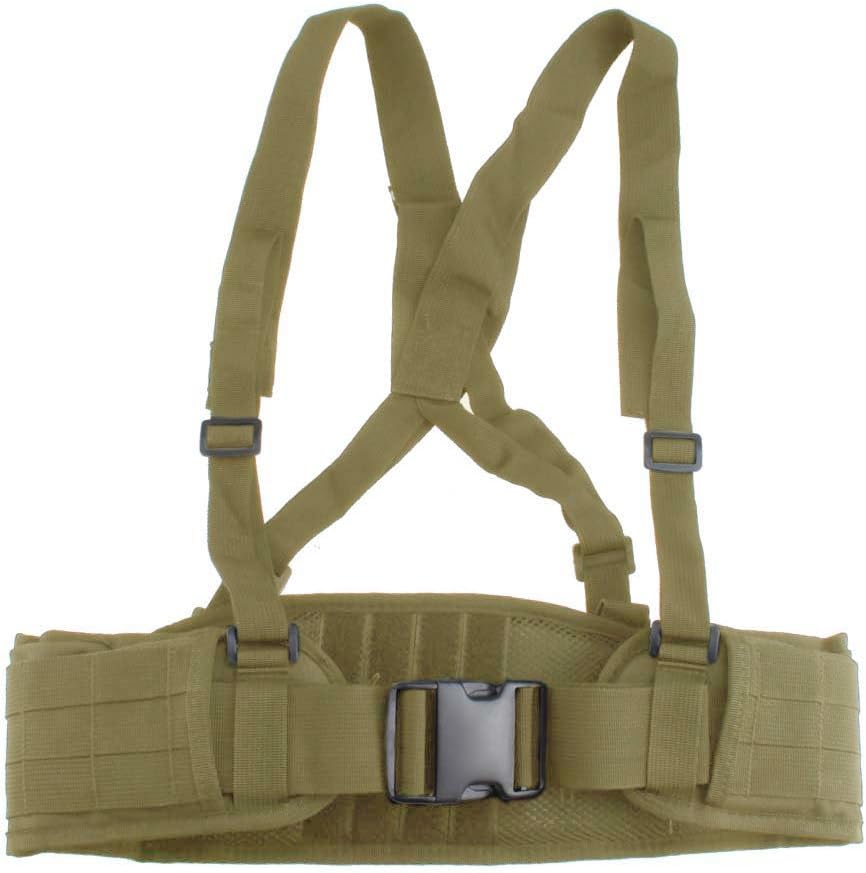 Tactical Molle Waist Belt with Adjustable Suspenders & Free Straps for Airsoft Combat