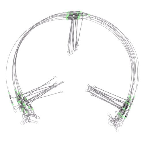 Conskyee 10pcs Fishing Leaders, High-Strength Stainless Steel 70LB 3Arms Wire Leader, Saltwater Tackle Rigs Fishing Leader Line Rig with Snaps Luminous Beads for Lures Bait Hooks