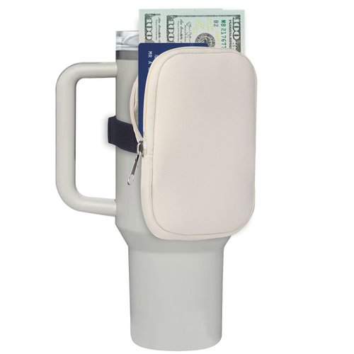 Stanley Water Bottle Pouch Compatible With Quencher Adventure Cup 30oz/40oz - Cream White Tumbler Bag With Strap for Phone, Cash, Card, Keys - Gym Water Cup Accessories