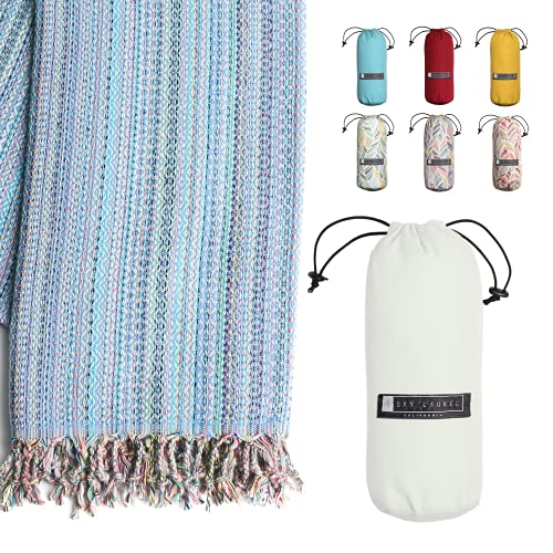 Turkish Beach Towel with Travel Bag Blue Mix - Oversized, Quick Dry Sand-Free Lightweight