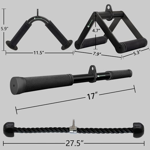Cable Machine Attachment Set LAT Pulldown Attachments Weight Machine Accessories for Home Gym ,Straight Pull Down Equipment, V-Shaped Bar, Tricep Rope, Double D Row Handle