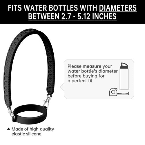 NiHome Silicone Water Bottle Handle with Anti-Spill Stopper Kit - Compatible with Stanley 1.0 & 2.0, Fits 2.7-5.12 Inch Diameter for Easy Carrying On-The-Go (Black)