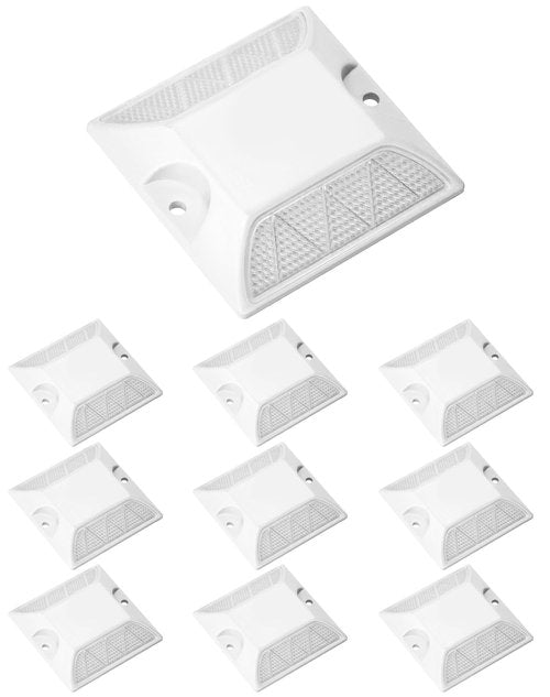 QWORK Road Reflectors, Pack of 10-4x4 Inch High-Reflectivity Driveway Reflectors Stud Markers for Pavement, Sidewalks, Freeways, Driveways