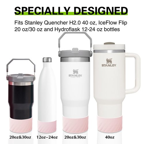 BNNECEU Enhanced Protection: Anti-Slip 2PCS Silicone Boots for Stanley Quencher H2.0 40 oz, IceFlow Flip 20 oz/30 oz, and Hydroflask 12-24 oz Bottles (Pink)