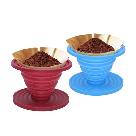 2 Pcs Collapsible Pour Over Coffee Dripper,Reusable Silicone Coffee Filter Holder,Food Grade Silicone,Suitable For Camping,Picnic,Party,Traveling,Office(Blue + Red)
