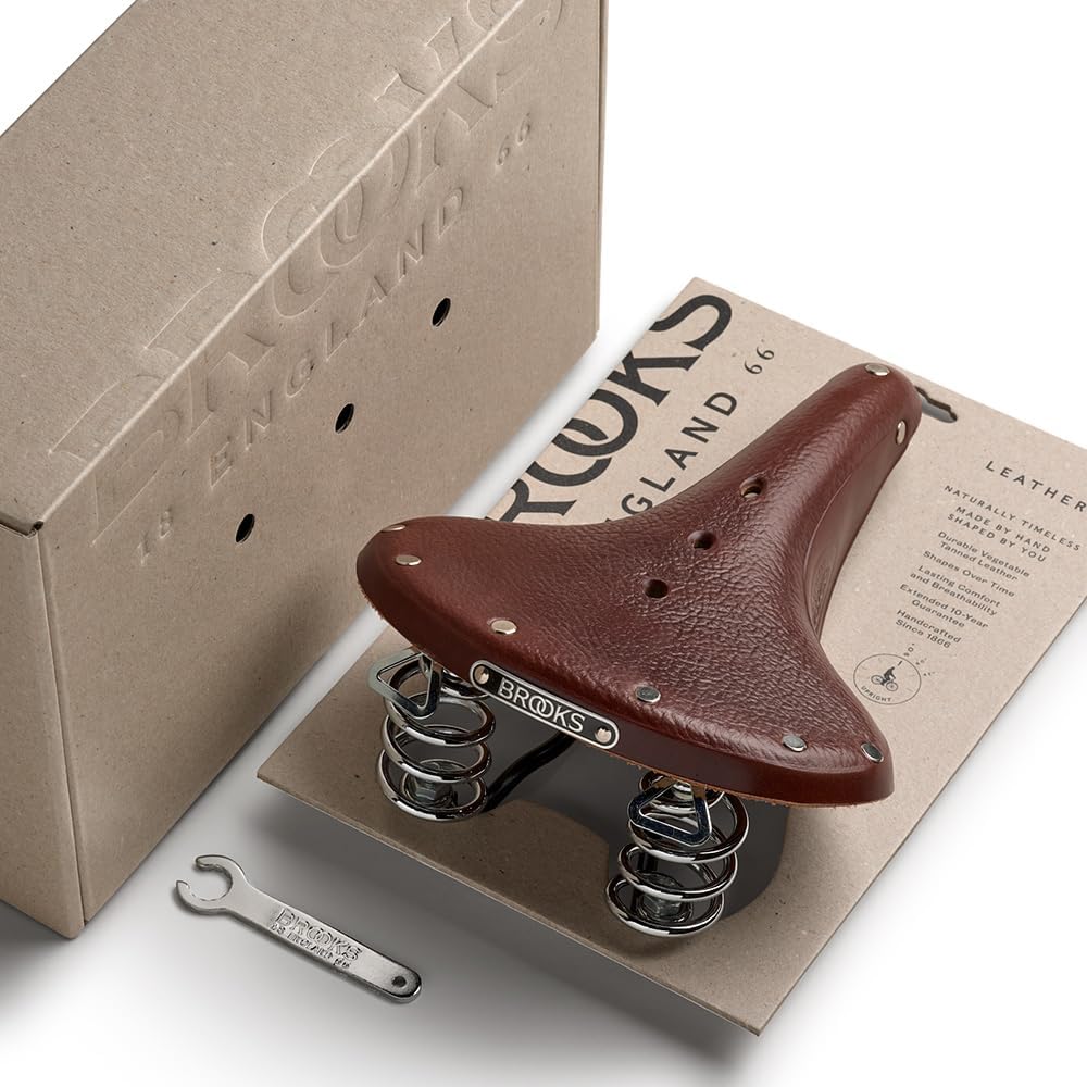 Brooks England B67 Short, Leather Bike Saddle with Suspension Springs