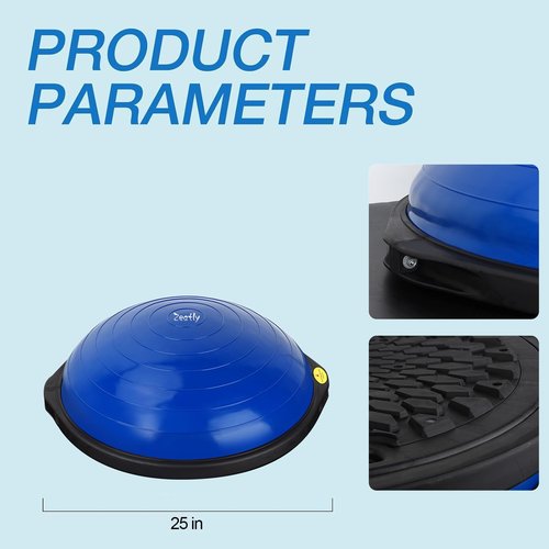 Zeatly 25in Half Balance Ball - 1500lb Heavy Duty Wobble Board Trainer for Core Strength & Stability, Non-Slip Yoga Ball with Resistance Bands & Pump - Home Gym Equipment for Balance Training, Yoga & Physical Therapy(Blue)