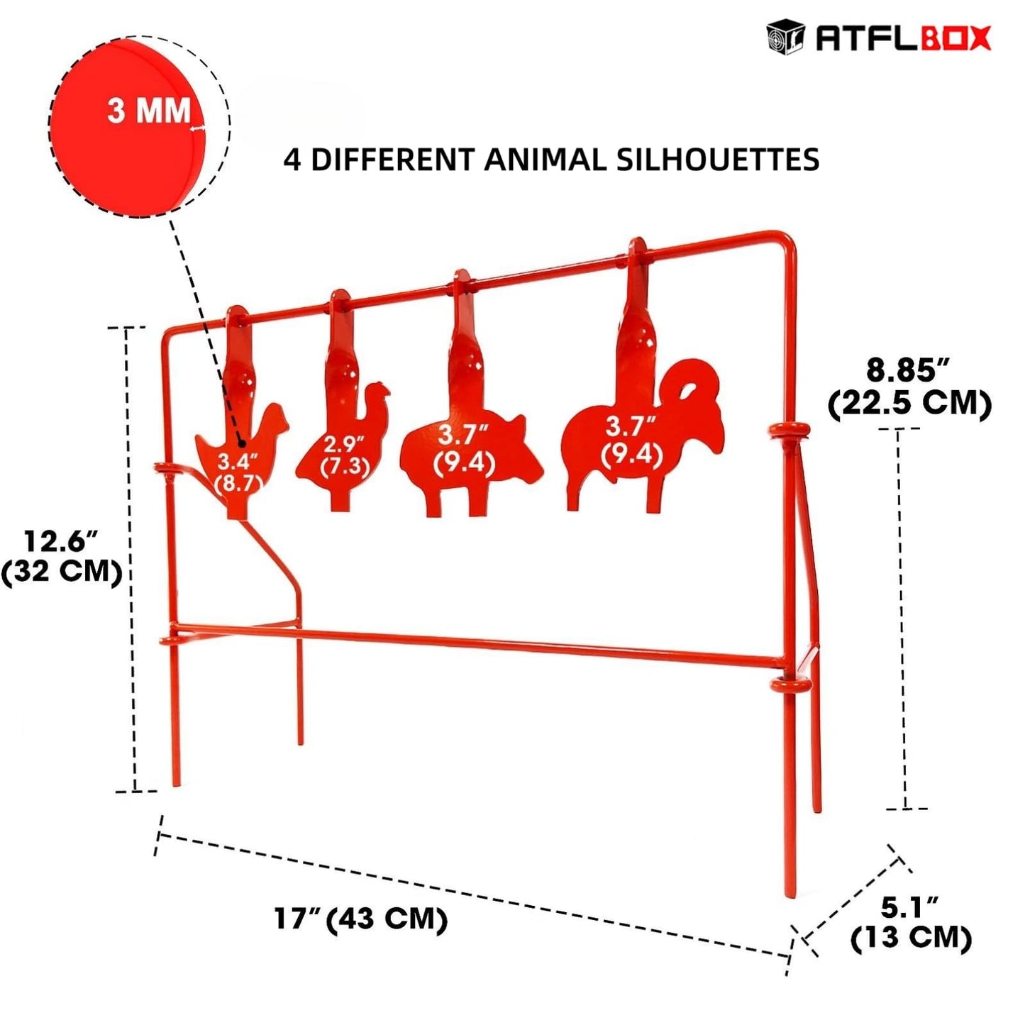 Atflbox BB Gun Target Animal Silhouette Heavy Metal Spinning Pellet Airsoft Shooting Target for Outdoor, Rated for .177 .20 Caliber