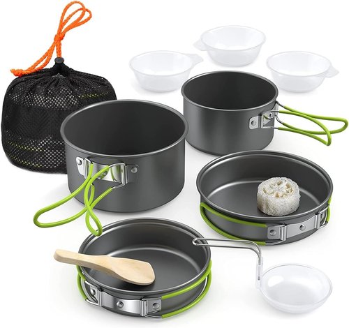 11-Piece Lixada Camping Cookware Set - Non-Stick Lightweight Mess Kit for Outdoor Cooking