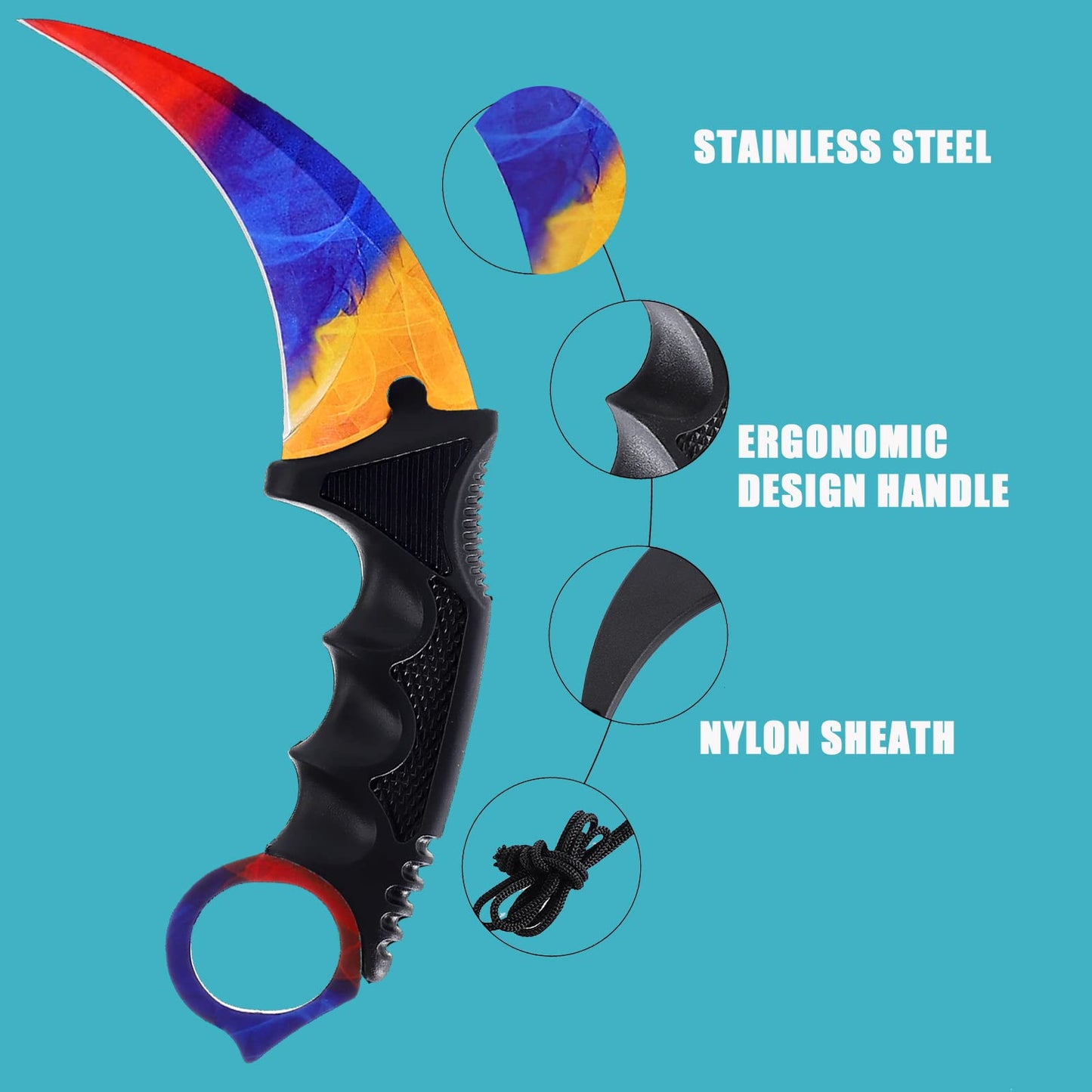Milaloko 3 Pieces Karambit Knife Fixed Blade Knives Camping Tool,Outdoor Hunting Knife with Sheath and Cord, Suitable for Hiking, Adventure, Survival and Collection (Black Red Yellow)