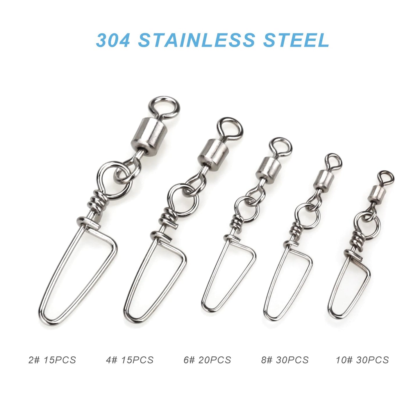 110PCS Stainless Steel Barrel Snap Swivel Fishing Accessories, Premium Fishing Gear Equipment with Ball Bearing Swivels Snaps Connector for Quick Connect Fishing Lures