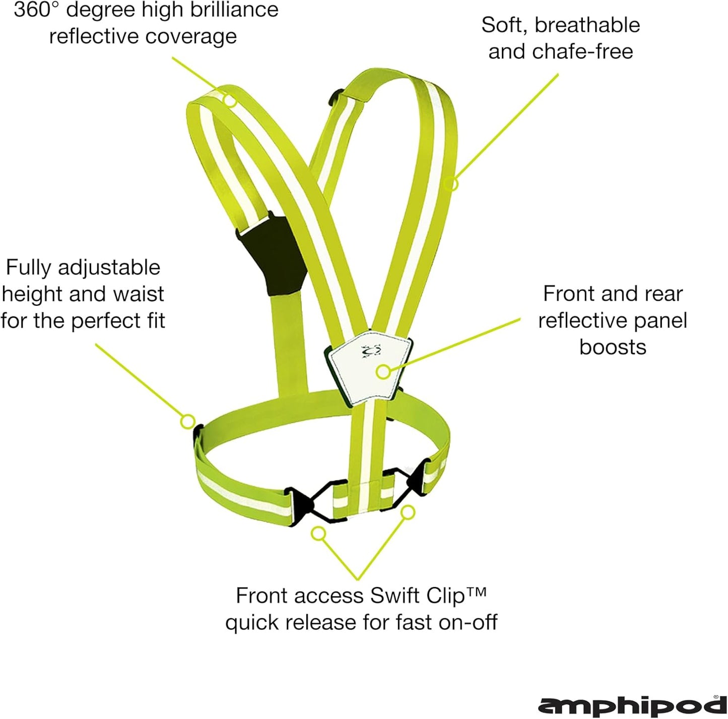Amphipod Xinglet Vest, Outdoor High Visibility Reflective Straps Safety Vest for Road Running, Jogging & Walking