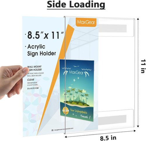 MaxGear Acrylic Sign Holder 8.5 x 11 Wall Mount Clear Plastic Sign Holders with Double Sided Tape, Paper Poster Door Document Flyer Acrylic Wall Frame for Office, Home, Store, Restaurant, 2 Pack