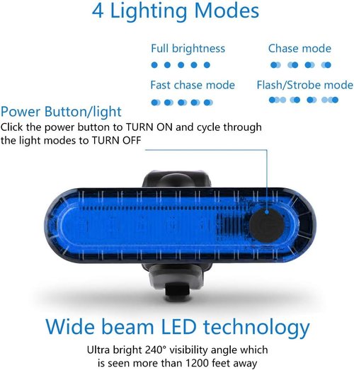 Blue Bike Tail Lights 2 Pack, Ultra Bright USB Rechargeable Bicycle Taillights, High Intensity Led Rear Bike Light Fits on Any Road Bikes or Helmets