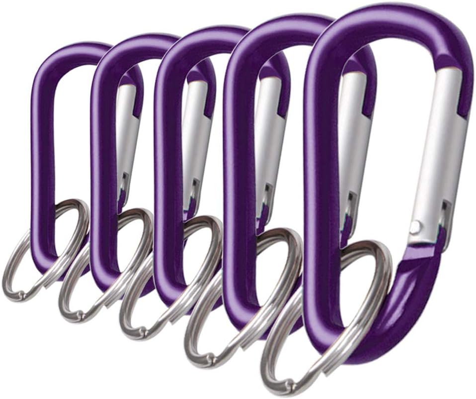 Lucky Line Aluminum Large 3-1/8" Carabiner Clip, 5 Pack, Snap-Link C-Shape Heavy Duty Key Chain, Nickel-Plated Key Ring, Light Weight and Durable