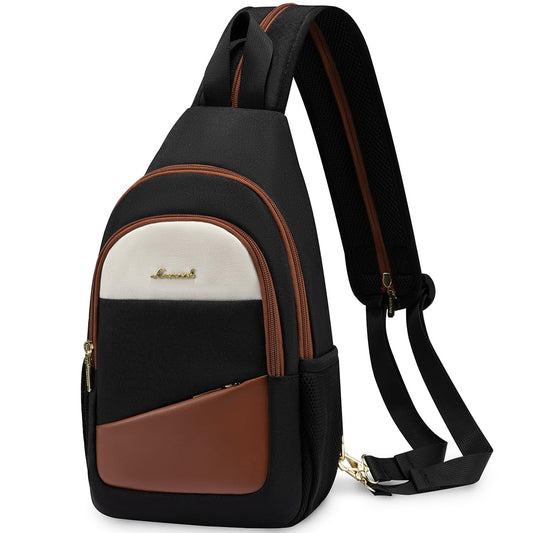 LOVEVOOK Sling Bag for Women, Convertible Sling Backpack, Small Water-resistant Daypack, Travel Chest Bag, Black, Brown, Beige