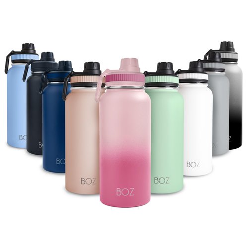 BOZ Stainless Steel Water Bottle - Vaccum Insulated Water Bottle 32 Oz - Wide Mouth BPA Free Sport Water Bottle for Gym with Spout Lid - Thermal Hot & Cold 1 Litre Gradient Pink Waterbottle