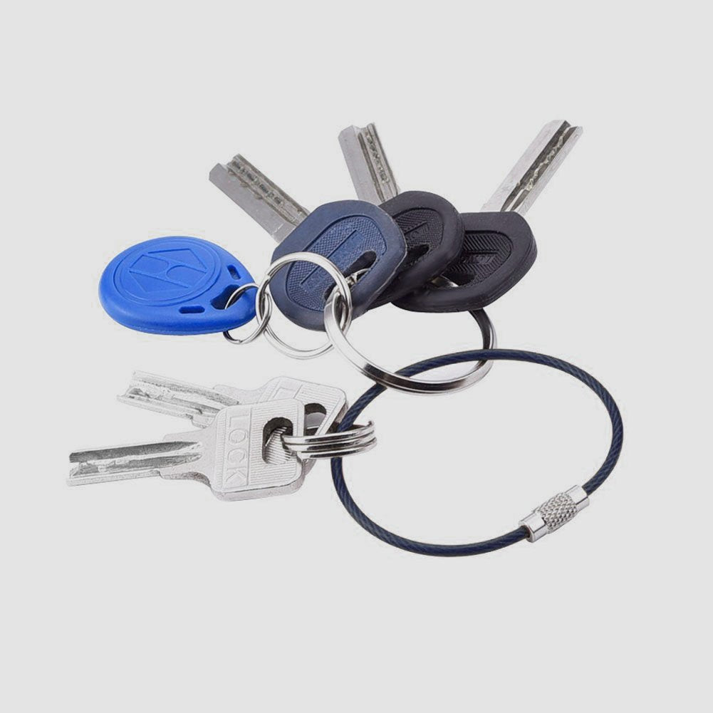 Mini Skater Stainless Steel Wire Cable Key Chain Key Ring Easy to Lock(Black)