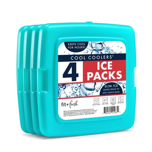 Cool Coolers by Fit & Fresh XL Slim Ice Packs (4 Pack) and Slim Ice Packs (4 Pack), Quick Freeze Space Saving Reusable for Lunch Boxes or Coolers
