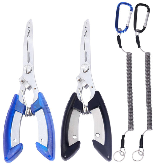 Fishing Pliers Long Nose Hook Remover 2 Multi-function Scissors Braid Cutters Lightweight Stainless Steel Fishing Tools Split Ring Opener Fish Gripper Gear Accessories