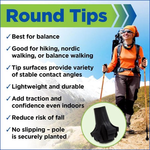 York Nordic Motivator Walking Pole - Just Black and Four Pack Round Wide Hiking Pole Replacement Feet