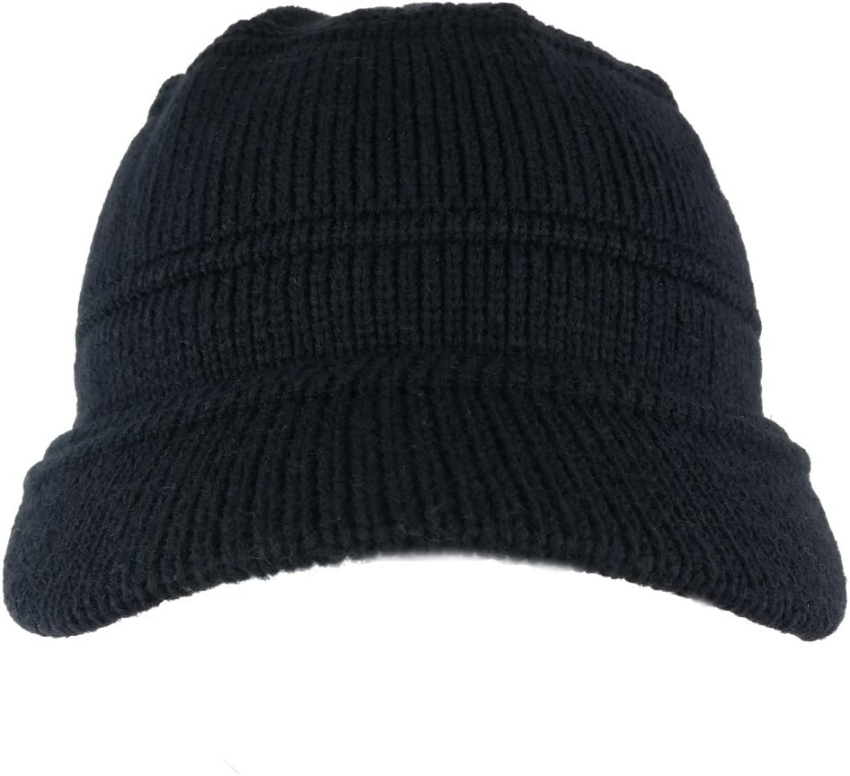 Army Style Acrylic Cadet Winter Beanie Hat with Visor