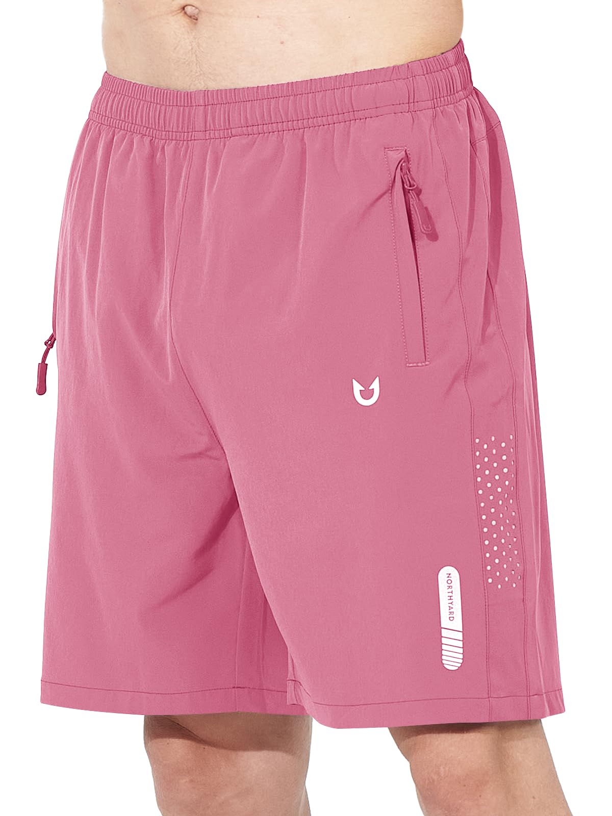 NORTHYARD Men's Athletic Running Shorts Gym Workout 7"/9"/5" Quick Dry Lightweight Sports Basketball Tennis 3 Zipper Pockets POWDERPINK XL