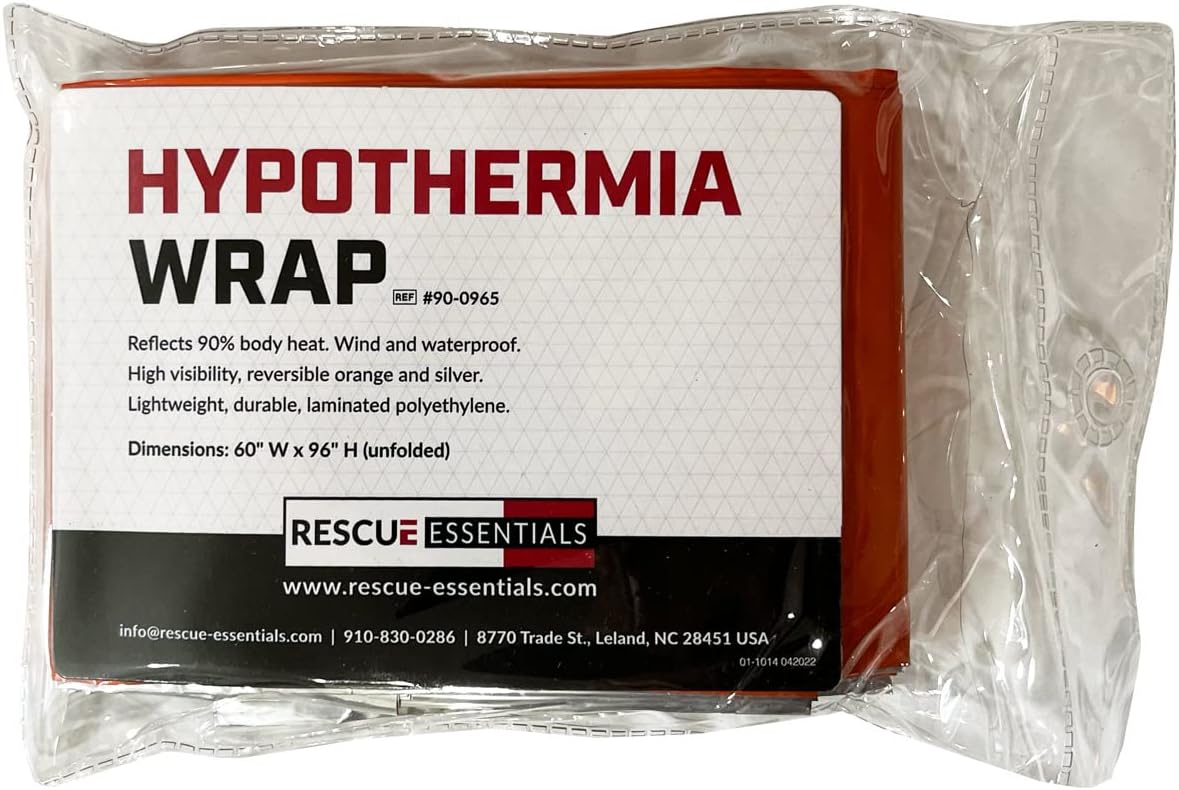 Rescue Essentials Hypothermia Wrap Blanket, Oversized 60" x 96", Mylar/Lightweight Polyethylene Fabric (Orange)