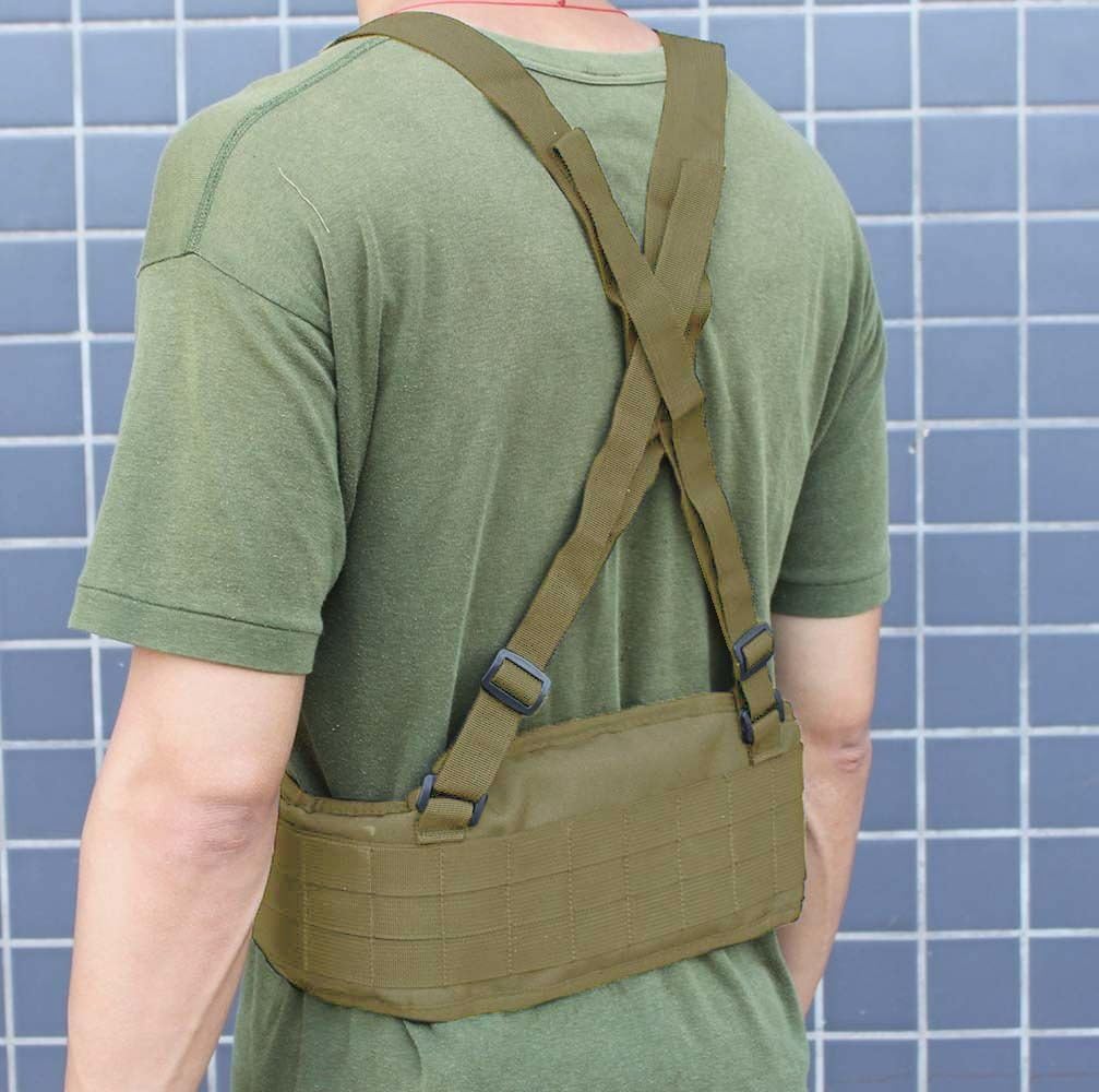 Tactical Molle Waist Belt with Adjustable Suspenders & Free Straps for Airsoft Combat