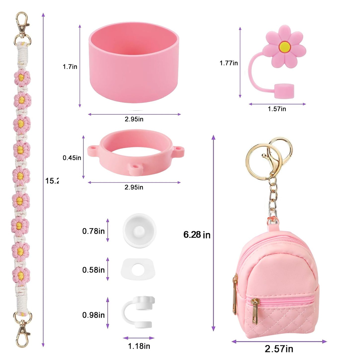 GODLIY 7 PCS Cup Accessories Set Including Water Bottle Handle Strap Silicone Boot,Coin purse,Silicone Cup Boot, Straw Cover for Stanley 30oz & 40oz Tumbler (Pink)