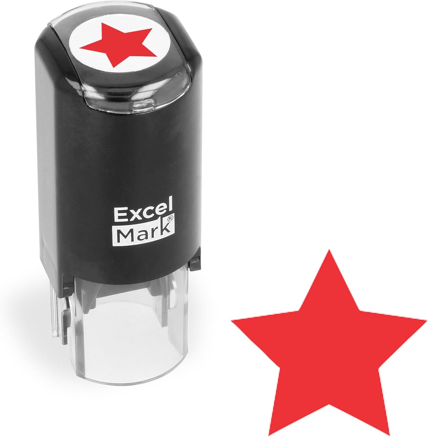 ExcelMark Round Teacher Stamp - Solid Star - RED Ink