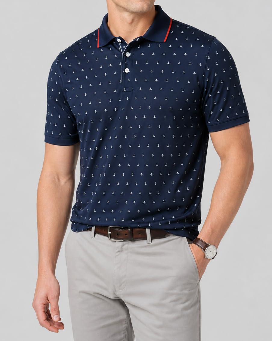 3-Pack Men's Golf Polo Shirts Short Sleeve, Dry Fit Performance Moisture Wicking Casual Print Collared T Shirts (Set 9, X-Large)