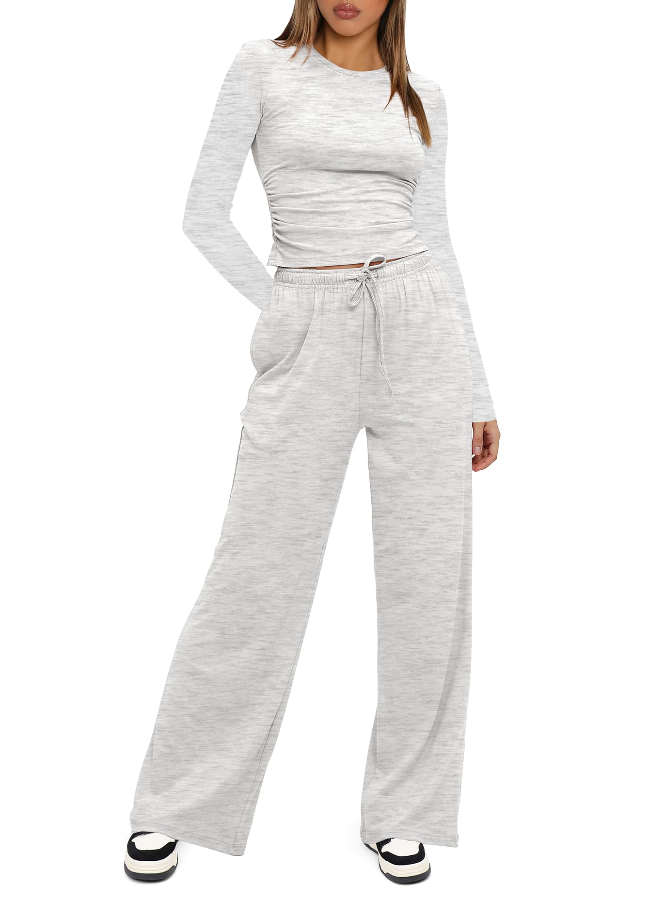 Darong Women's 2 Piece Pajama Set Fall Collection 9065B White Grey M