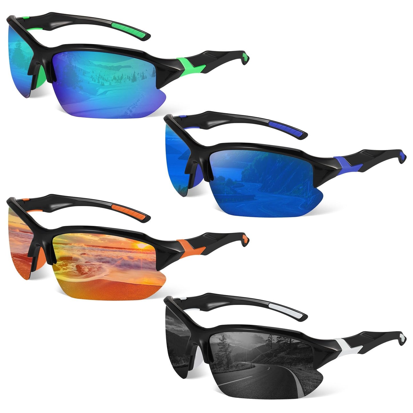 GGSTDDUP 4 Pack Polarized Sports Sunglasses for Men Women Baseball Cycling Running Fishing UV Protection Sun Glasses Lightweight Half Frame Goggles