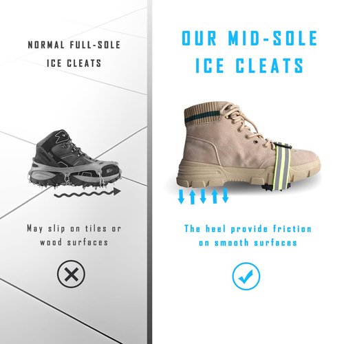MATTISAM Ice Cleats, Highly Elastic Traction Cleats Grippers with Storage Bag, Rotatable Mid-Sole Studded Traction Boots Shoes Bands, Anti Slip Ice Snow Grips Crampons for Walking Jogging Hiking
