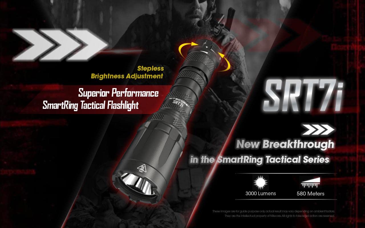 NITECORE SRT7i Superior Performance SmartRing Flashlight- 3,000 lumens w/Battery and Eco-Sensa USB-C Charging cable Included
