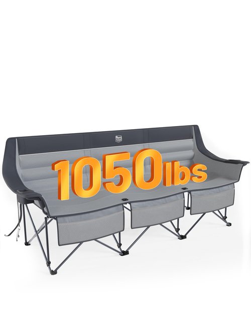 TIMBER RIDGE Padded 3 Person Camping Chair Supports to 1050lbs, Portable Camp Couch Double Camping Chairs, Outdoor Oversized Folding Loveseat Perfect for Campsites, Patio/Lawn, Soccer Games, Grey