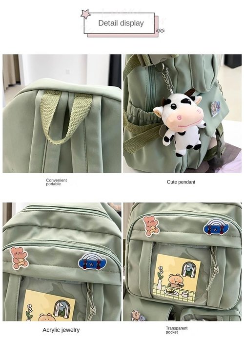 PIardi Cute backpack with accessories kawaii Large Capacity Aesthetic backpack (Blue)